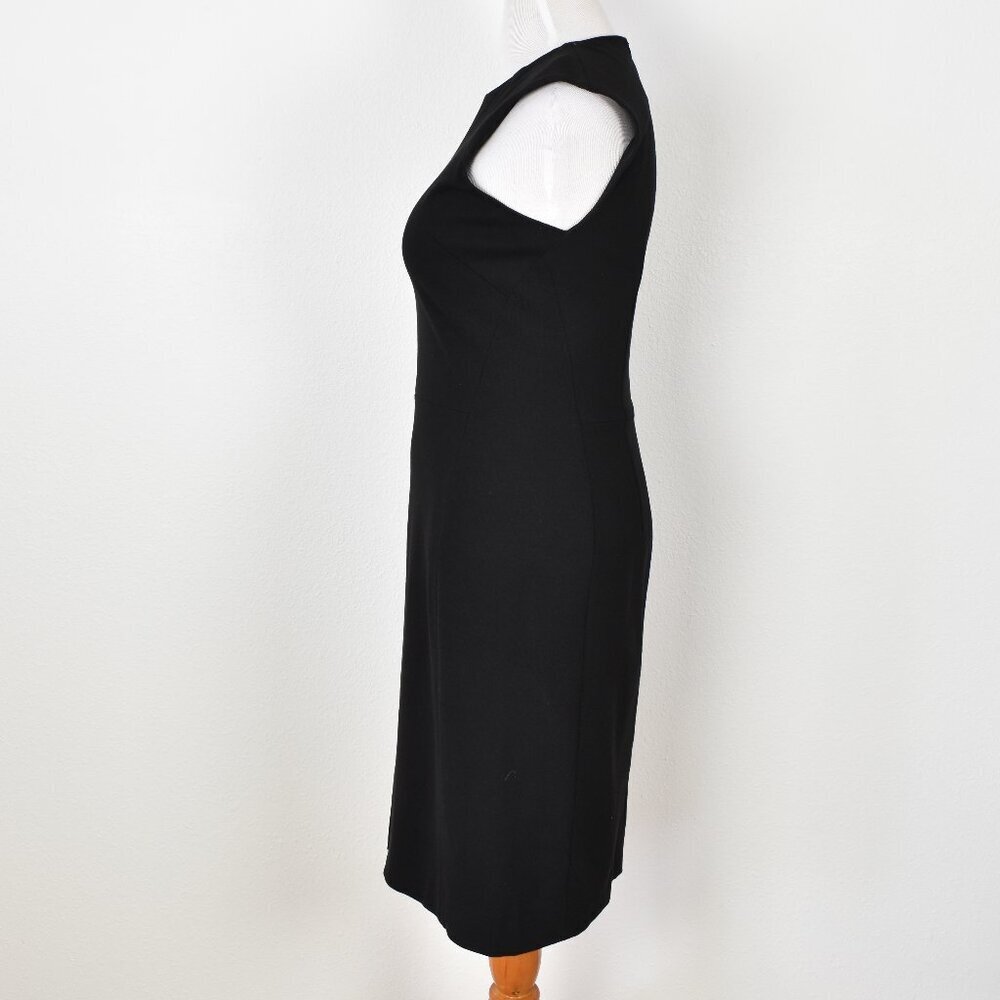 M.M. LAFLEUR Katie Front Slit Black Cap Sleeve Fitted Ponte Dress - 12 - Picture 4 of 8
